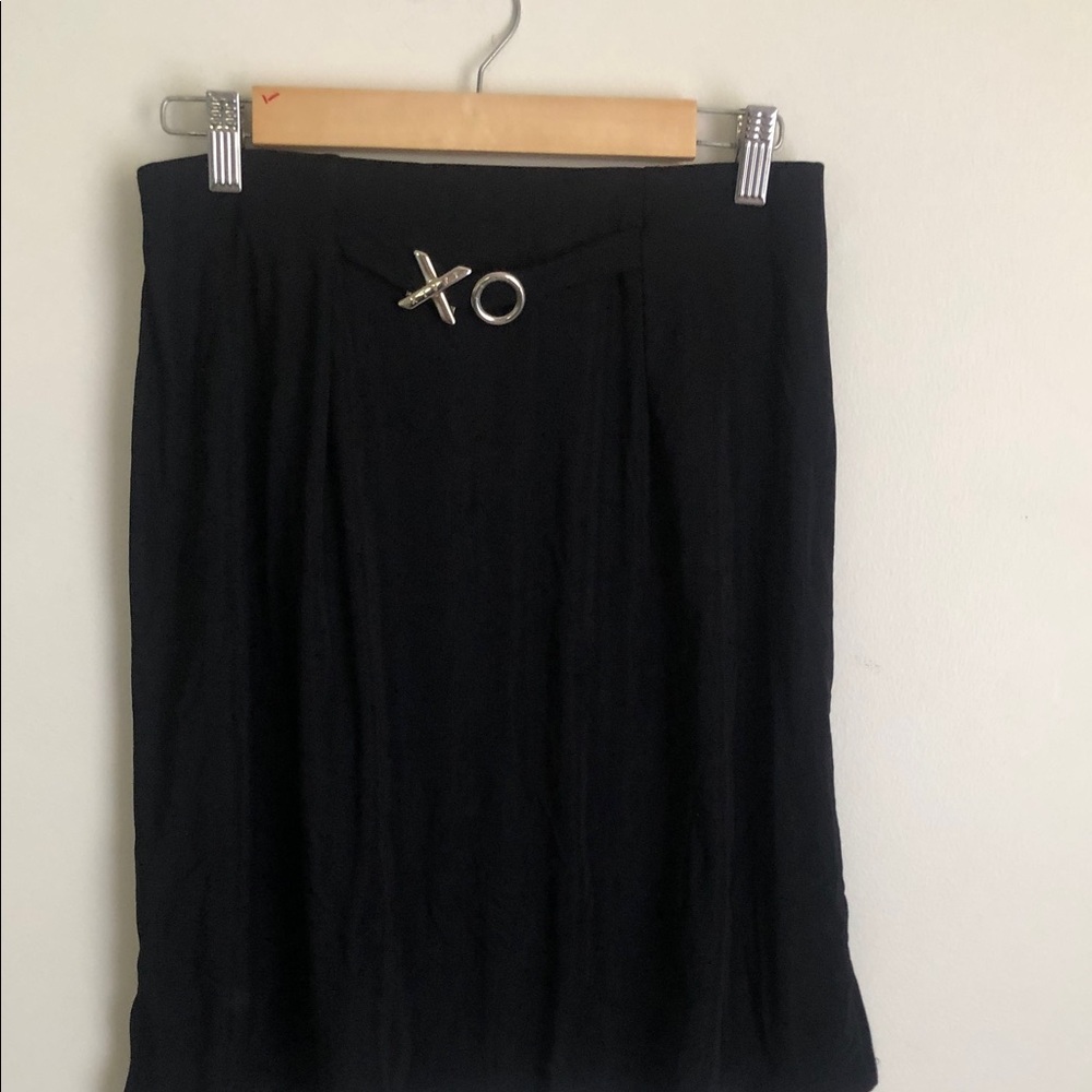 Women’s rare Y2k slinky Wrapper Italy Black Pencil Skirt with XO Accent